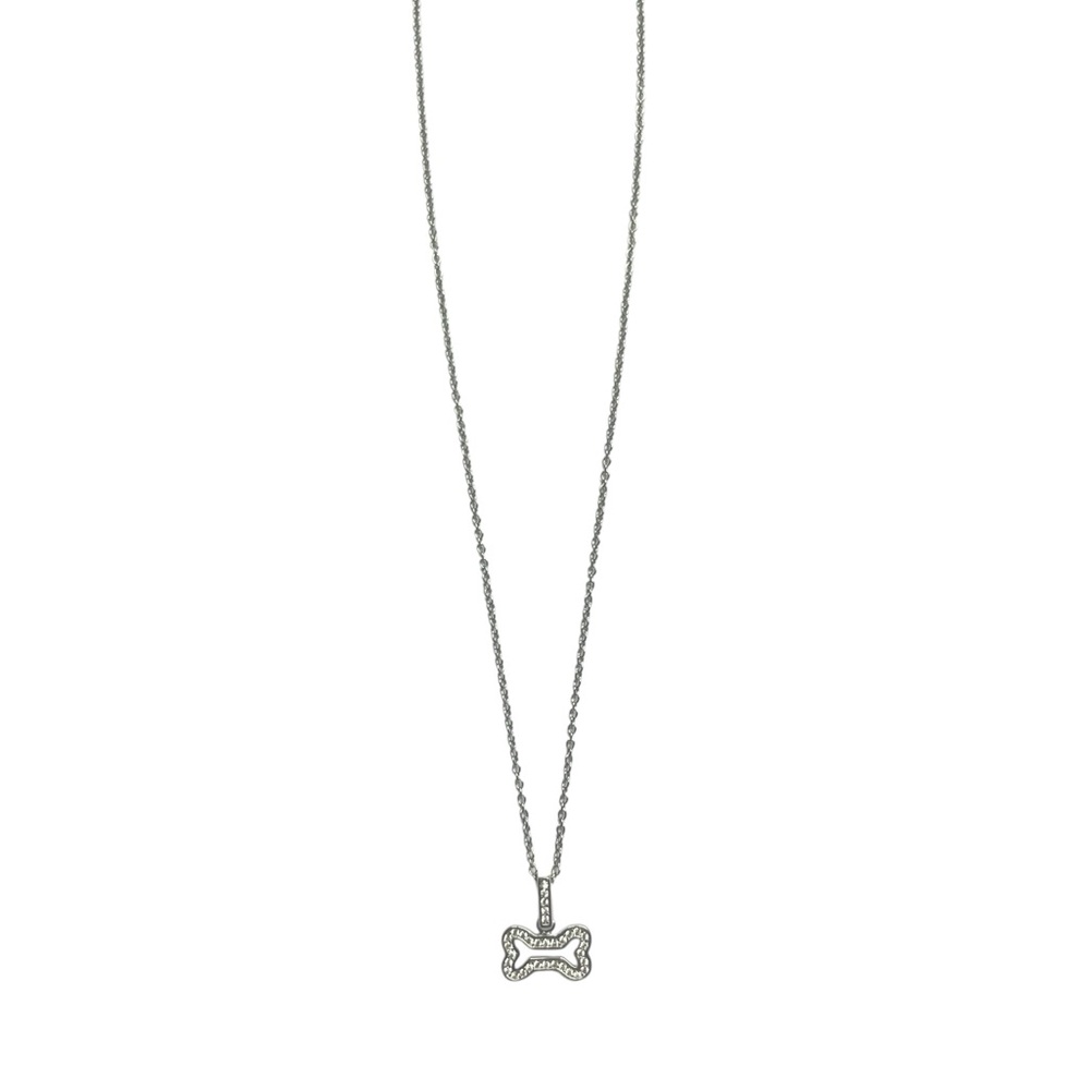 NEW Silver and Cubic Zirconia Stones Dog Bone Pendant Necklace